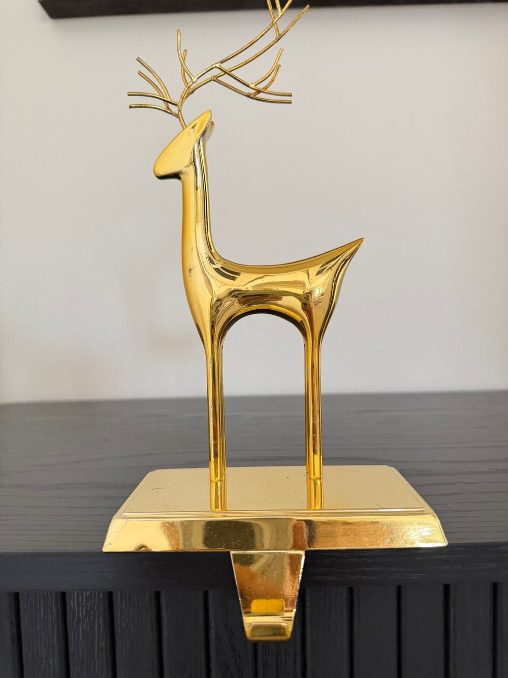Vintage brass deer stocking holder minimalist design polished gold-tone finish